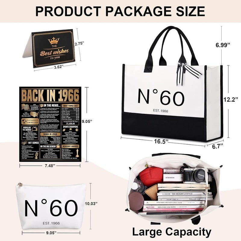 Lamyba 60th Birthday Gifts for Women, 60s Birthday Decorations for Her/Wife/Mom/Grandma, Back in 1966 Poster, no 60 Tote Bag - Image 2